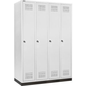 Schäfer Shop Genius Kleiderspind mit Sockel, 4 Abteile, 300 mm Abteilbreite, Zylinderschloss, anthrazit/rubinrot