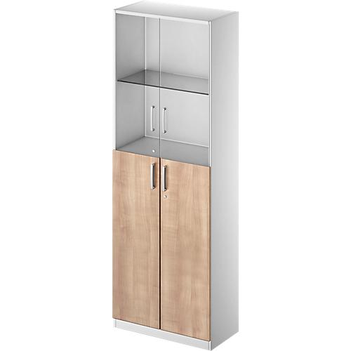 Schäfer Shop Genius Kombischrank TETRIS SOLID, 6 OH, Glas- und Flügeltüren, B 800 mm, abschließbar, Glas/Buche-Dekor/weißalu