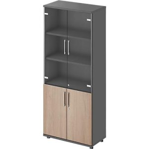 Schäfer Shop Genius Kombischrank TETRIS WOOD, 5 OH, H 1910 mm Glas- und Flügeltüren, Höhe inkl. Gleiter, graphit/Eiche Schäfer Shop Genius Kombischrank TETRIS WOOD, 5 OH, H 1910 mm Glas- und Flügeltüren, Höhe inkl. Gleiter, graphit/Eiche