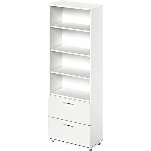 Schäfer Shop Genius Kombischrank TETRIS WOOD, 6 OH, H 2270 mm, 2 Hängeregistraturauszüge, Höhe inkl. Gleiter, weiß
