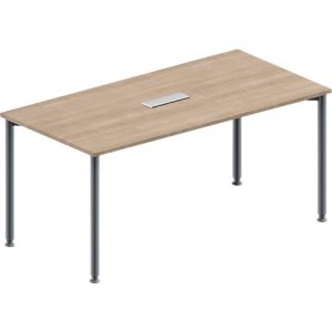 Schäfer Shop Genius Konferenztisch, 3-fach Anschluss, Rechteck, 4-Fuß Rundrohr, B 1600 x T 800 x H 720-840 mm, Eiche-Dekor/weißalu Schäfer Shop Genius Konferenztisch, 3-fach Anschluss, Rechteck, 4-Fuß Rundrohr, B 1600 x T 800 x H 720-840 mm, Eiche-Dekor/weißalu