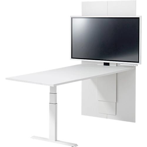 Schäfer Shop Genius Konferenztisch HV Basic, elektrisch höhenverstellbar, Tonne, T-Fuß, B 1800 x T 850/1000 x H 640-1300 mm, weiß/weiß