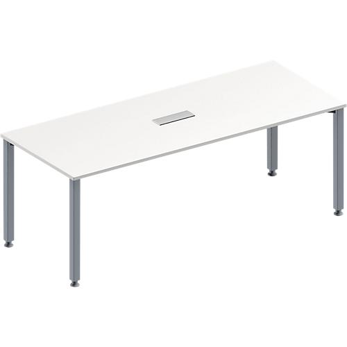 Schäfer Shop Genius Konferenztisch MODENA FLEX, 3-fach Anschluss, Rechteck, 4-Fuß Quadratrohr, B 2000 x T 800 x H 720-840 mm, weiß/weißalu