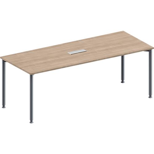 Schäfer Shop Genius Konferenztisch MODENA FLEX, 3-fach Anschluss, Rechteck, 4-Fuß Rundrohr, B 2000 x T 800 x H 720-840 mm, Eiche-Dekor/weißalu