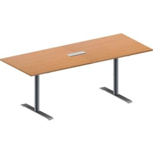 Schäfer Shop Genius Konferenztisch MODENA FLEX, 3-fach Anschluss, Rechteck, T-Fuß Rundrohr, B 2000 x T 800 x H 650-850 mm, Buche/weißalu