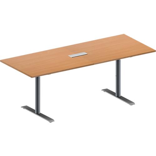 Schäfer Shop Genius Konferenztisch MODENA FLEX, 3-fach Anschluss, Rechteck, T-Fuß Rundrohr, B 2000 x T 800 x H 650-850 mm, Buche/weißalu