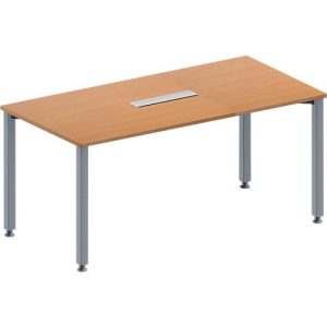 Schäfer Shop Genius Konferenztisch MODENA FLEX, 6-fach Anschluss, Rechteck, 4-Fuß Quadratrohr, B 1600 x T 800 x H 720-840 mm, Buche/weißalu
