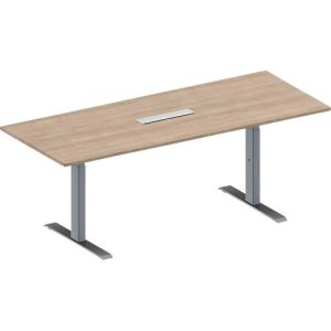 Schäfer Shop Genius Konferenztisch MODENA FLEX, 6-fach Anschluss, Rechteck, T-Fuß Rechteckrohr, B 2000 x T 800 x H 650-850 mm, Eiche-Dekor/weißalu