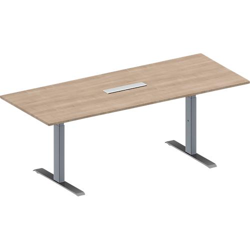 Schäfer Shop Genius Konferenztisch MODENA FLEX, 6-fach Anschluss, Rechteck, T-Fuß Rechteckrohr, B 2000 x T 800 x H 650-850 mm, Eiche-Dekor/weißalu