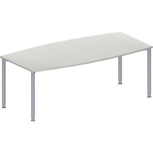 Schäfer Shop Genius Konferenztisch MODENA FLEX, Boot, 4-Fuß Rundrohr, B 2000 x H 720-840 mm, lichtgrau/weißaluminium RAL 9006 Schäfer Shop Genius Konferenztisch MODENA FLEX, Boot, 4-Fuß Rundrohr, B 2000 x H 720-840 mm, lichtgrau/weißaluminium RAL 9006