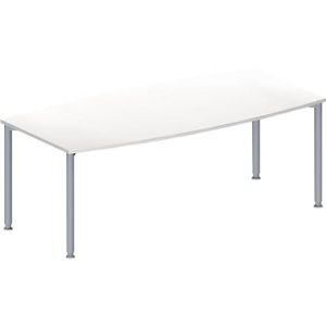 Schäfer Shop Genius Konferenztisch MODENA FLEX, Boot, 4-Fuß Rundrohr, B 2000 x H 720-840 mm, weiß/weißaluminium RAL 9006 Schäfer Shop Genius Konferenztisch MODENA FLEX, Boot, 4-Fuß Rundrohr, B 2000 x H 720-840 mm, weiß/weißaluminium RAL 9006