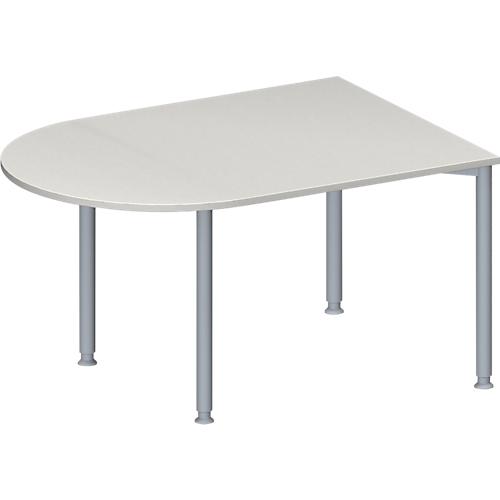 Schäfer Shop Genius Konferenztisch MODENA FLEX, Halbkreis, 4-Fuß Rundrohr, B 1400 x T 1000 x H 720-840 mm, lichtgrau/weißaluminium RAL 9006