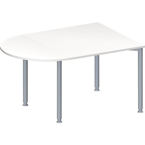 Schäfer Shop Genius Konferenztisch MODENA FLEX, Halbkreis, 4-Fuß Rundrohr, B 1400 x T 1000 x H 720-840 mm, weiß/weißaluminium RAL 9006