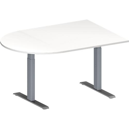 Schäfer Shop Genius Konferenztisch MODENA FLEX, Halbkreis, T-Fuß Rechteckrohr, B 1400 x T 1000 x H 650-850 mm, weiß/weißaluminium RAL 9006