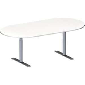 Schäfer Shop Genius Konferenztisch MODENA FLEX, Oval, T-Fuß Rundrohr, B 2000 x T 1000 x H 650-850 mm, weiß/weißaluminium RAL 9006