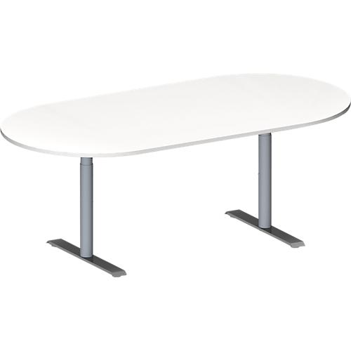 Schäfer Shop Genius Konferenztisch MODENA FLEX, Oval, T-Fuß Rundrohr, B 2000 x T 1000 x H 650-850 mm, weiß/weißaluminium RAL 9006
