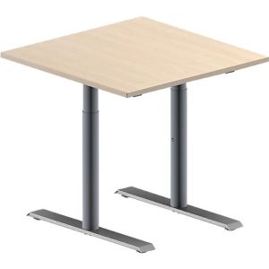Schäfer Shop Genius Konferenztisch MODENA FLEX, Quadrat, T-Fuß Rundrohr, B 800 x T 800 x H 650-850 mm, Ahorn/weißaluminium RAL 9006