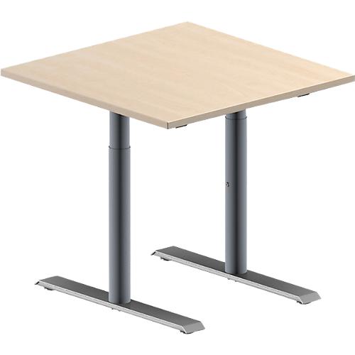 Schäfer Shop Genius Konferenztisch MODENA FLEX, Quadrat, T-Fuß Rundrohr, B 800 x T 800 x H 650-850 mm, Ahorn/weißaluminium RAL 9006