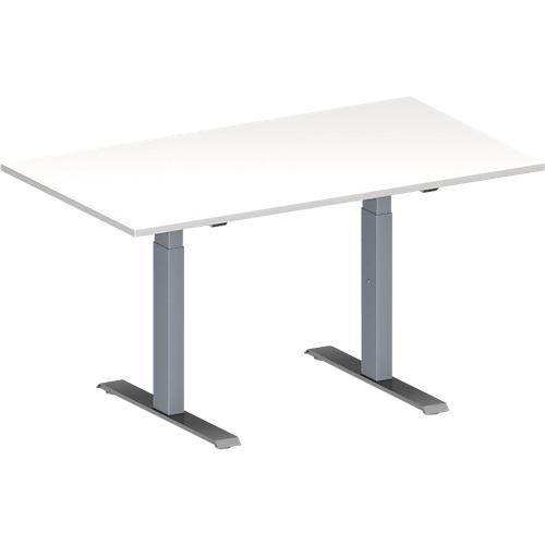 Schäfer Shop Genius Konferenztisch MODENA FLEX, Rechteck, T-Fuß Rechteckrohr, B 1400 x T 800 x H 650-850 mm, weiß/weißaluminium RAL 9006