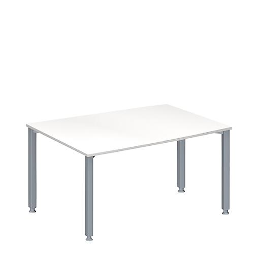 Schäfer Shop Genius Konferenztisch MODENA FLEX, Tonne, 4-Fuß Quadratrohr, B 1400 x T 1000/800 x H 720-840 mm, weiß/weißaluminium RAL 9006