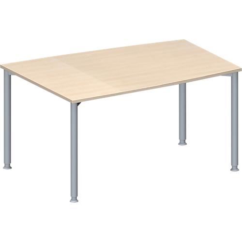 Schäfer Shop Genius Konferenztisch MODENA FLEX, Tonne, 4-Fuß Rundrohr, B 1400 x T 1000 x H 720-840 mm, Ahorn/weißaluminium RAL 9006