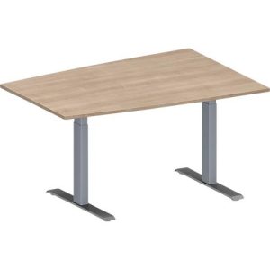 Schäfer Shop Genius Konferenztisch MODENA FLEX, Tonne, T-Fuß Rechteckrohr, B 1400 x T 1000 x H 650-850 mm, Eiche-Dekor/weißaluminium RAL 9006 Schäfer Shop Genius Konferenztisch MODENA FLEX, Tonne, T-Fuß Rechteckrohr, B 1400 x T 1000 x H 650-850 mm, Eiche-Dekor/weißaluminium RAL 9006