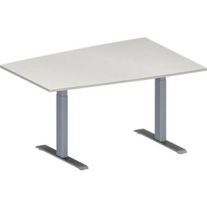 Schäfer Shop Genius Konferenztisch MODENA FLEX, Tonne, T-Fuß Rechteckrohr, B 1400 x T 1000 x H 650-850 mm, lichtgrau/weißaluminium RAL 9006 Schäfer Shop Genius Konferenztisch MODENA FLEX, Tonne, T-Fuß Rechteckrohr, B 1400 x T 1000 x H 650-850 mm, lichtgrau/weißaluminium RAL 9006
