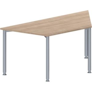 Schäfer Shop Genius Konferenztisch MODENA FLEX, Trapez, 4-Fuß Rundrohr, B 1600 x T 800 x H 720-840 mm, Eiche-Dekor/weißaluminium RAL 9006 Schäfer Shop Genius Konferenztisch MODENA FLEX, Trapez, 4-Fuß Rundrohr, B 1600 x T 800 x H 720-840 mm, Eiche-Dekor/weißaluminium RAL 9006