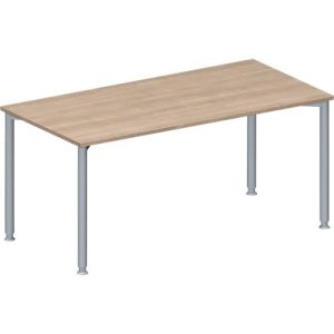 Schäfer Shop Genius Konferenztisch, Rechteck, 4-Fuß Rundrohr, B 1600 x T 800 x H 720-840 mm, Eiche-Dekor/weißaluminium RAL 9006 Schäfer Shop Genius Konferenztisch, Rechteck, 4-Fuß Rundrohr, B 1600 x T 800 x H 720-840 mm, Eiche-Dekor/weißaluminium RAL 9006