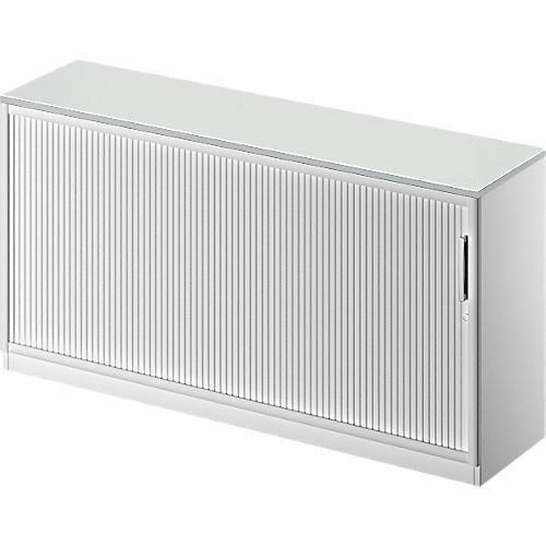 Schäfer Shop Genius Querrollladenschrank TETRIS SOLID, 2 OH, B 1600 mm, inkl. 19 mm Abdeckplatte, lichtgrau/weißalu/weißalu