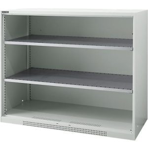 Schäfer Shop Genius Regalschrank FS, 3 OH, 2 höhenverstellbare Fachböden, bis 450 kg, B 1343 x T 420 x H 110 mm, Stahl, lichtgrau RAL 7035