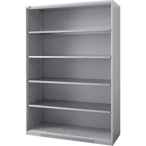 Schäfer Shop Genius Regalschrank FS, 5 OH, 4 höhenverstellbare Fachböden, bis 450 kg, B 1343 x T 420 x H 1950 mm, Stahl, weißaluminium RAL 9006