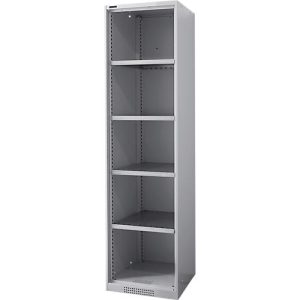 Schäfer Shop Genius Regalschrank FS, Stahl, mit Belüftungslöchern, B 545 x T 520 x H 1950 mm, 5 OH, Weißalu, bis 250 kg