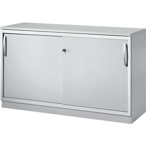 Schäfer Shop Genius Schiebetürenschrank TETRIS SOLID, 2 OH, B 1200 x H 818 mm, Mitteltrennwand, 19 mm Abdeckplatte, lichtgrau/weißalu
