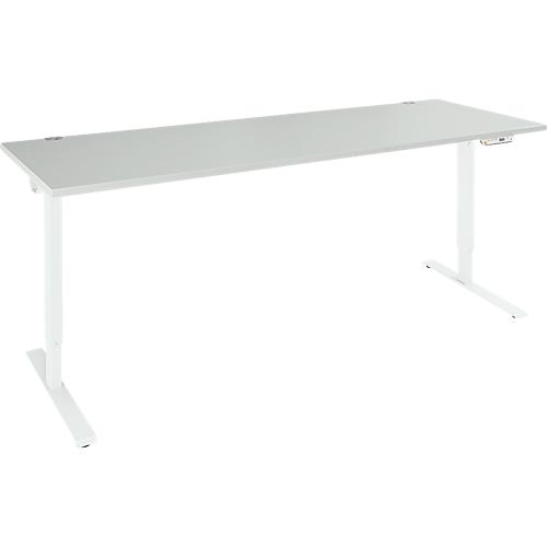 Schäfer Shop Genius Schreibtisch AERO FLEX, elektrisch höhenverstellbar, Rechteck, T-Fuß, B 2000 mm, lichtgrau/weißalu + Memorypanel