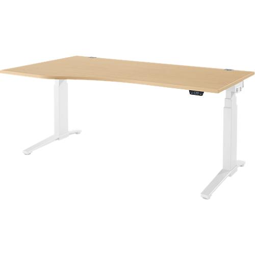 Schäfer Shop Genius Schreibtisch ERGOSTYLE S, elektrisch höhenverstellbar, Ansatz links, zweistufig, C-Fuß, B 1800 x T 800 x H 645-1305 mm, inkl. Memory Master, Ahorn/weiß