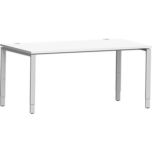 Schäfer Shop Genius Schreibtisch Modena Flex, Rechteck, 4-Fuß Rechteckrohr, B 1600 x T 800 x H 650-850 mm, weiß/weißaluminium