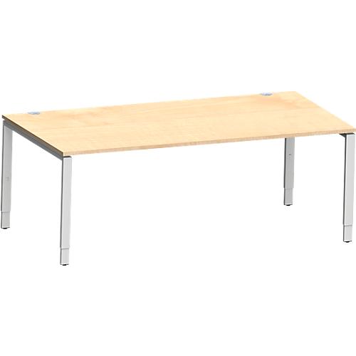 Schäfer Shop Genius Schreibtisch Modena Flex, Rechteck, 4-Fuß Rechteckrohr, B 2000 x T 1000 x H 650-850 mm, Ahorn/weißaluminium