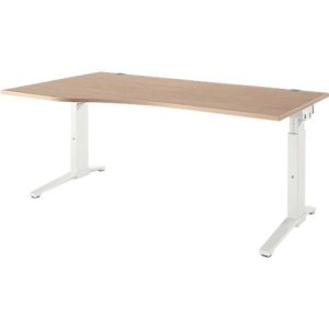 Schäfer Shop Genius Schreibtisch PLANOVA ERGOSTYLE, Ansatz rechts, manuell höhenverstellbar durch Imbusschlüssel, B 1800 mm, Eiche/weiß
