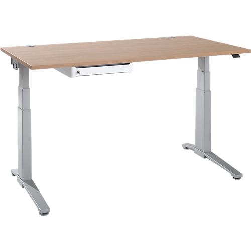 Schäfer Shop Genius Schreibtisch PLANOVA ERGOSTYLE, elektrisch höhenverstellbar, B 1600 mm, Eiche/weißaluminium + OrgaWork Schublade
