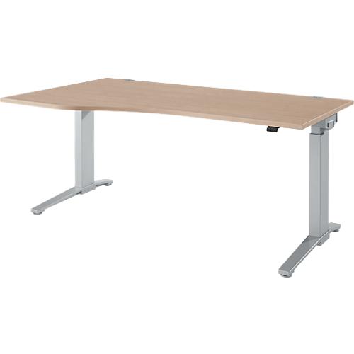 Schäfer Shop Genius Schreibtisch PLANOVA ERGOSTYLE, elektrisch höhenverstellbar, Freiform, Ansatz links, C-Fuß, B 1800 mm, Eiche/weißalu