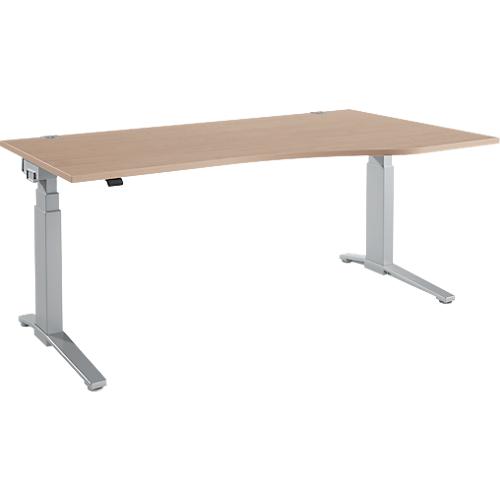 Schäfer Shop Genius Schreibtisch PLANOVA ERGOSTYLE, elektrisch höhenverstellbar, Freiform, Ansatz rechts, C-Fuß, B 1800 mm, Eiche/weißalu