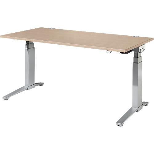 Schäfer Shop Genius Schreibtisch PLANOVA ERGOSTYLE, elektrisch höhenverstellbar, Rechteck, C-Fuß, B 1600 x T 800 x H 645-1305 mm, Eiche/weißaluminium
