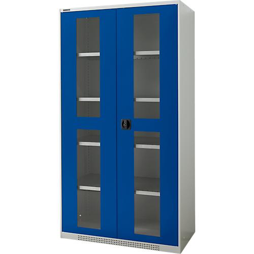 Schäfer Shop Genius Schwerlastschrank FS, Stahlblech, mit Sichtfenster, B 1055 x T 520 x H 1950 mm, 5 OH, lichtgrau/enzianblau, bis 1000 kg