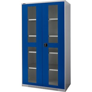Schäfer Shop Genius Schwerlastschrank FS, Stahlblech, mit Sichtfenster, B 1055 x T 520 x H 1950 mm, 5 OH, weißalu/enzianblau, bis 1000 kg Schäfer Shop Genius Schwerlastschrank FS, Stahlblech, mit Sichtfenster, B 1055 x T 520 x H 1950 mm, 5 OH, weißalu/enzianblau, bis 1000 kg