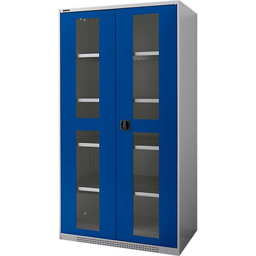 Schäfer Shop Genius Schwerlastschrank FS, Stahlblech, mit Sichtfenster, B 1055 x T 620 x H 1950 mm, 5 OH, weißalu/enzianblau, bis 1000 kg