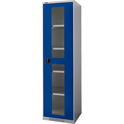 Schäfer Shop Genius Sichttürschrank FS, 5 OH, abschließbar, 4 Fachböden, bis 250 kg, B 545 mm, Stahl, weißaluminium RAL 9006/enzianblau RAL 5010