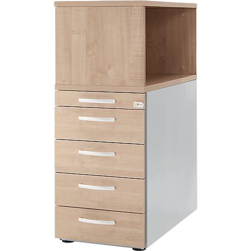 Schäfer Shop Genius Standcontainer mit Aufsatzregal, abschließbar, runder Griff, Eiche/weißalu