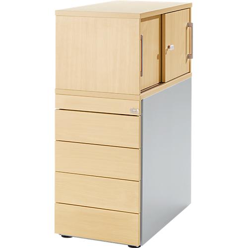 Schäfer Shop Genius Standcontainer mit Aufsatzschrank inkl. Schiebetür, komplett abschließbar, mit Griffnut, ahorn