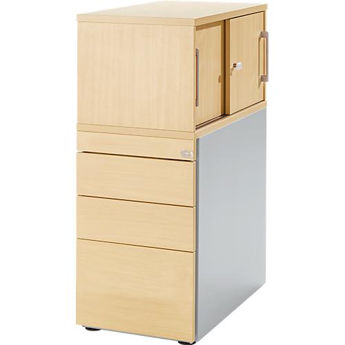 Schäfer Shop Genius Standcontainer mit Aufsatzschrank inkl. Schiebetür, komplett abschließbar, seitliche Griffnut, ahorn